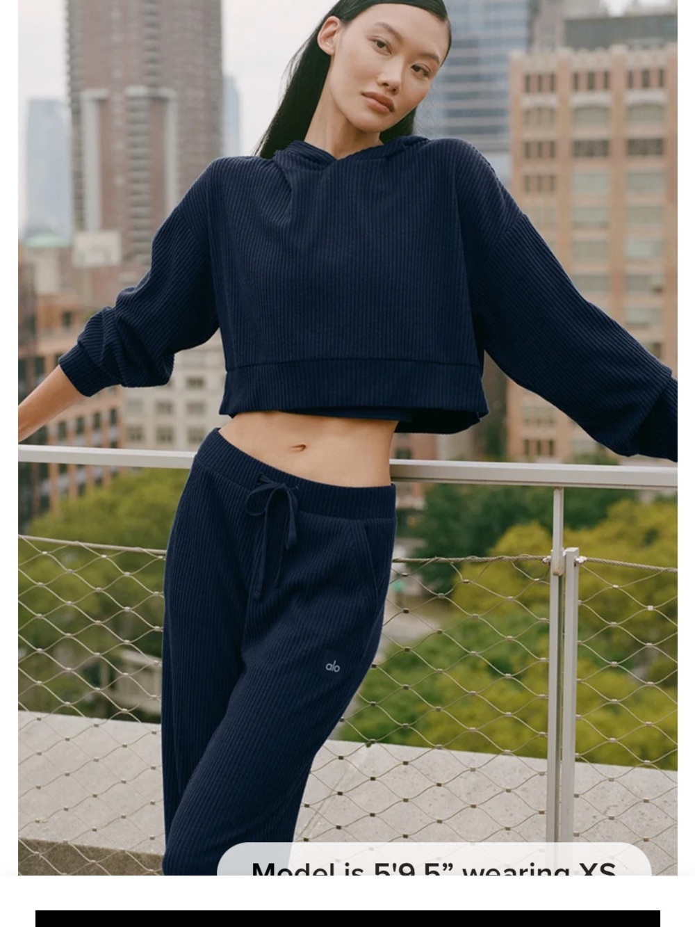 ALO Yoga Muse Navy Ribbed Drawstring Joggers Set